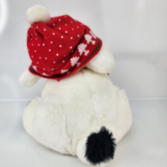 Vtg 1987 LAZZIE DOG White Lazarus Store Christmas Plush Toy Stuffy Red Hat Bow - Picture 5 of 11
